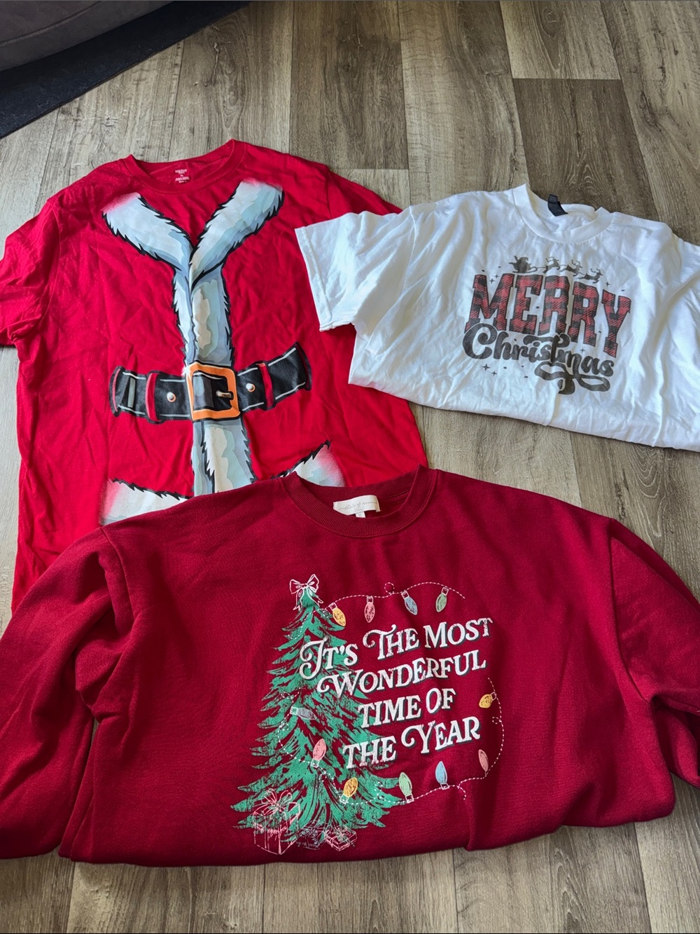 Womens Red Christmas Sweatshirt - Festive Tree & Lights